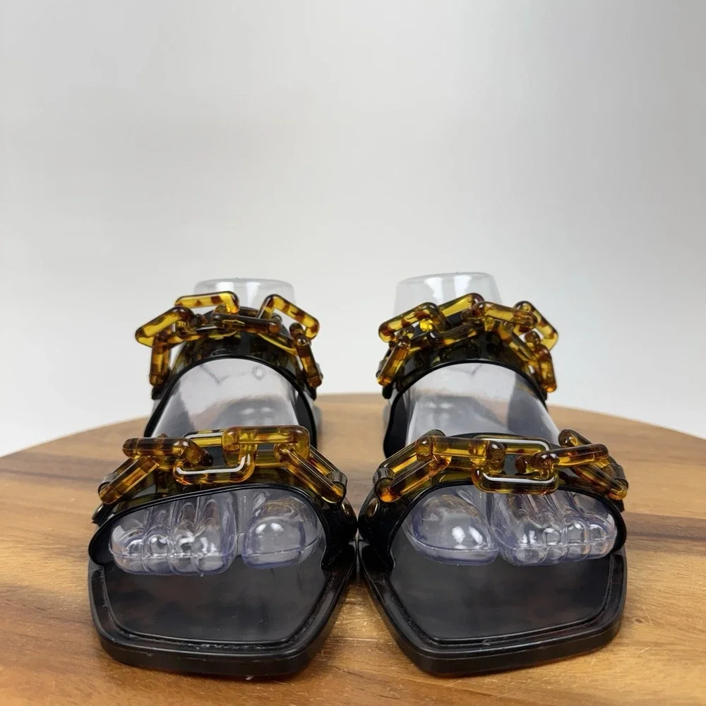 Womens Vince Camuto Felicya Brown Jelly Chain Slip On Sandals Slides Size 11 M